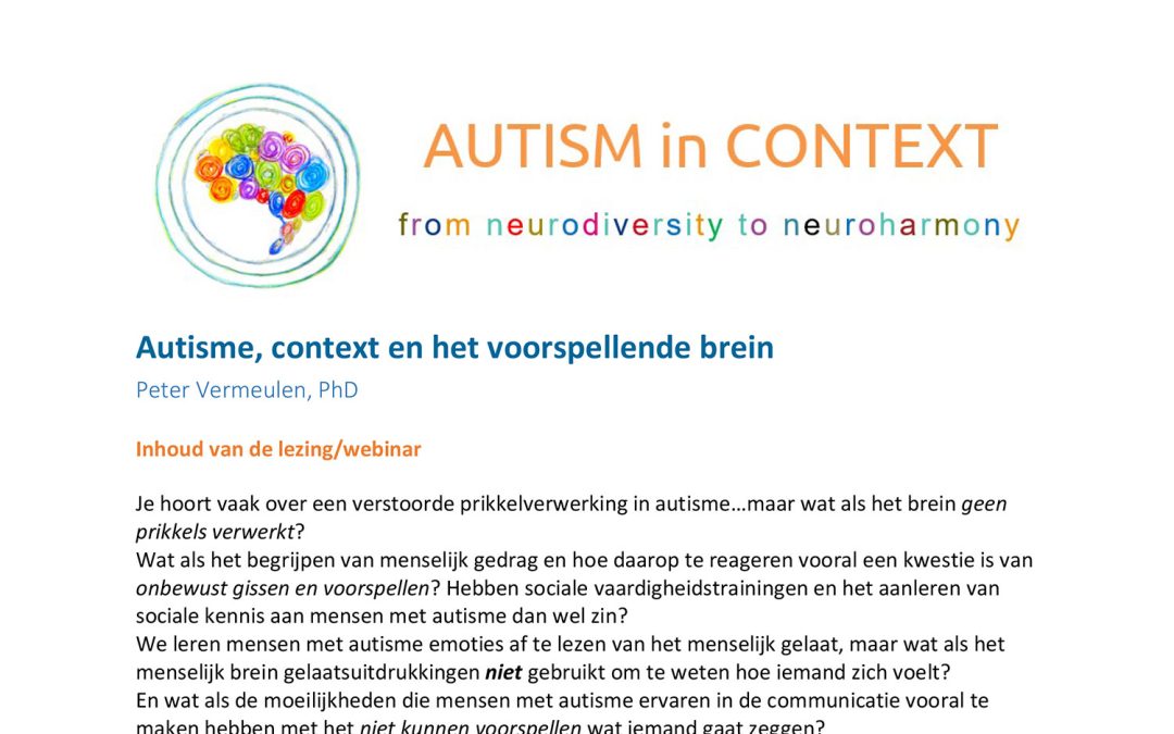 Webinar Peter Vermeulen; Autisme en het voorspellende brein