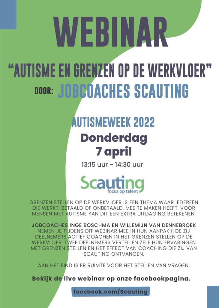 Flyer Webinar Autisme en Grenzen op de werkvloer, Scauting Friesland